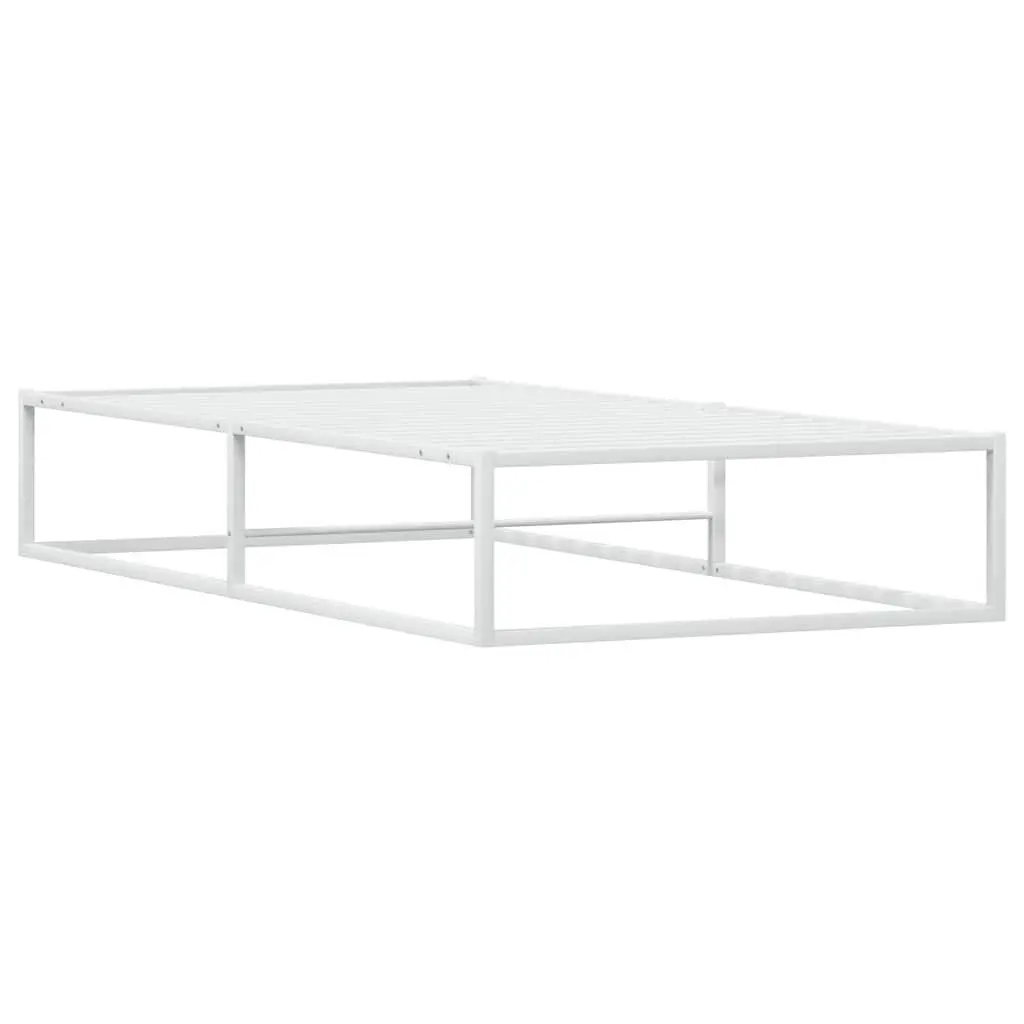 Metal Bed Frame White 92x187 cm Slatted Base with Under-Bed Storage