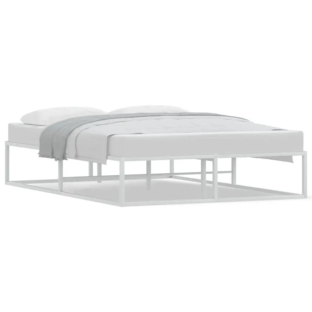 Double Metal Bed Frame White 137x187 cm Slatted Base Storage Bedroom Furniture