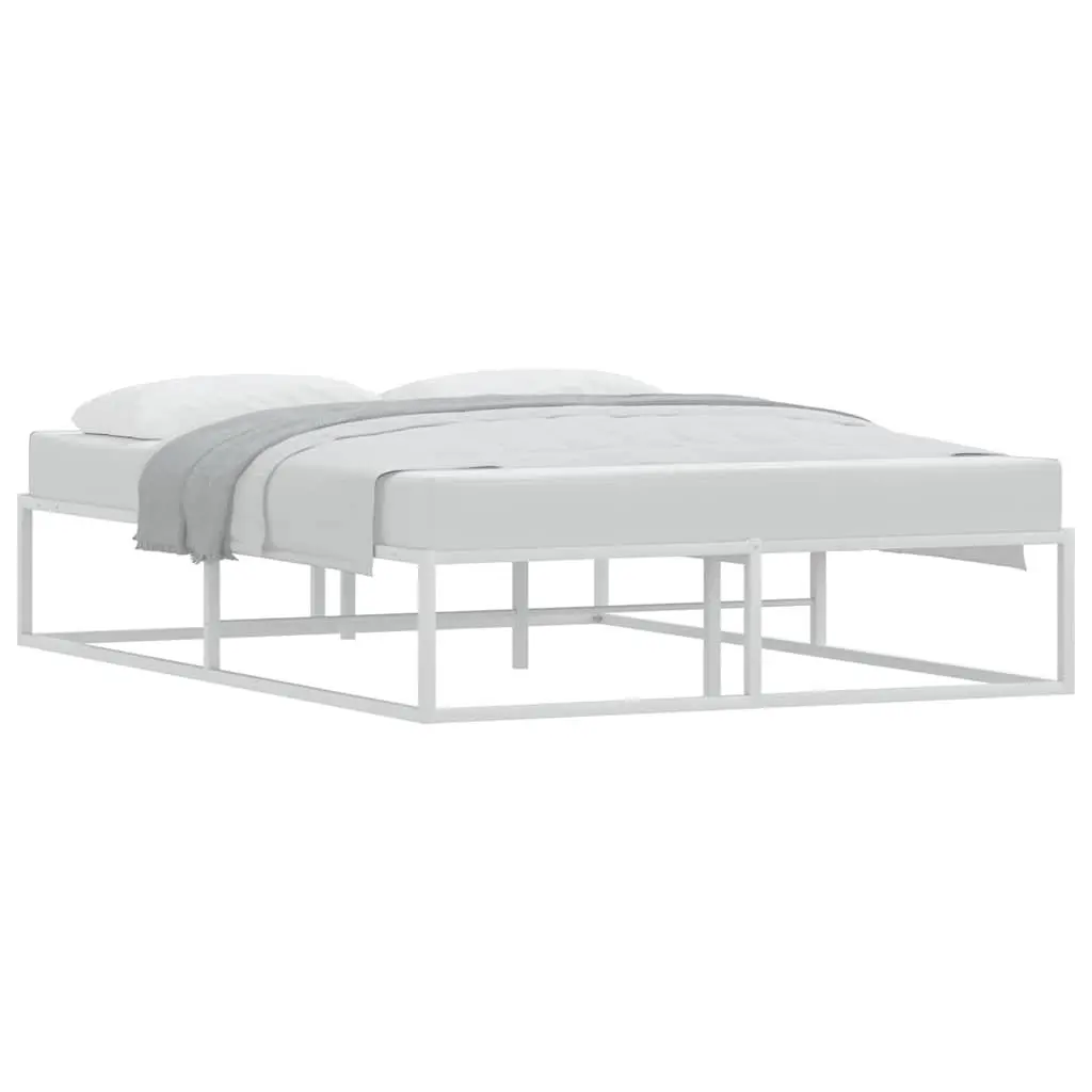 Double Metal Bed Frame White 137x187 cm Slatted Base Storage Bedroom Furniture