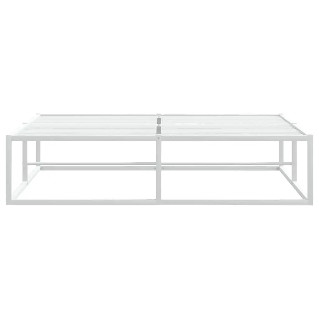 Double Metal Bed Frame White 137x187 cm Slatted Base Storage Bedroom Furniture
