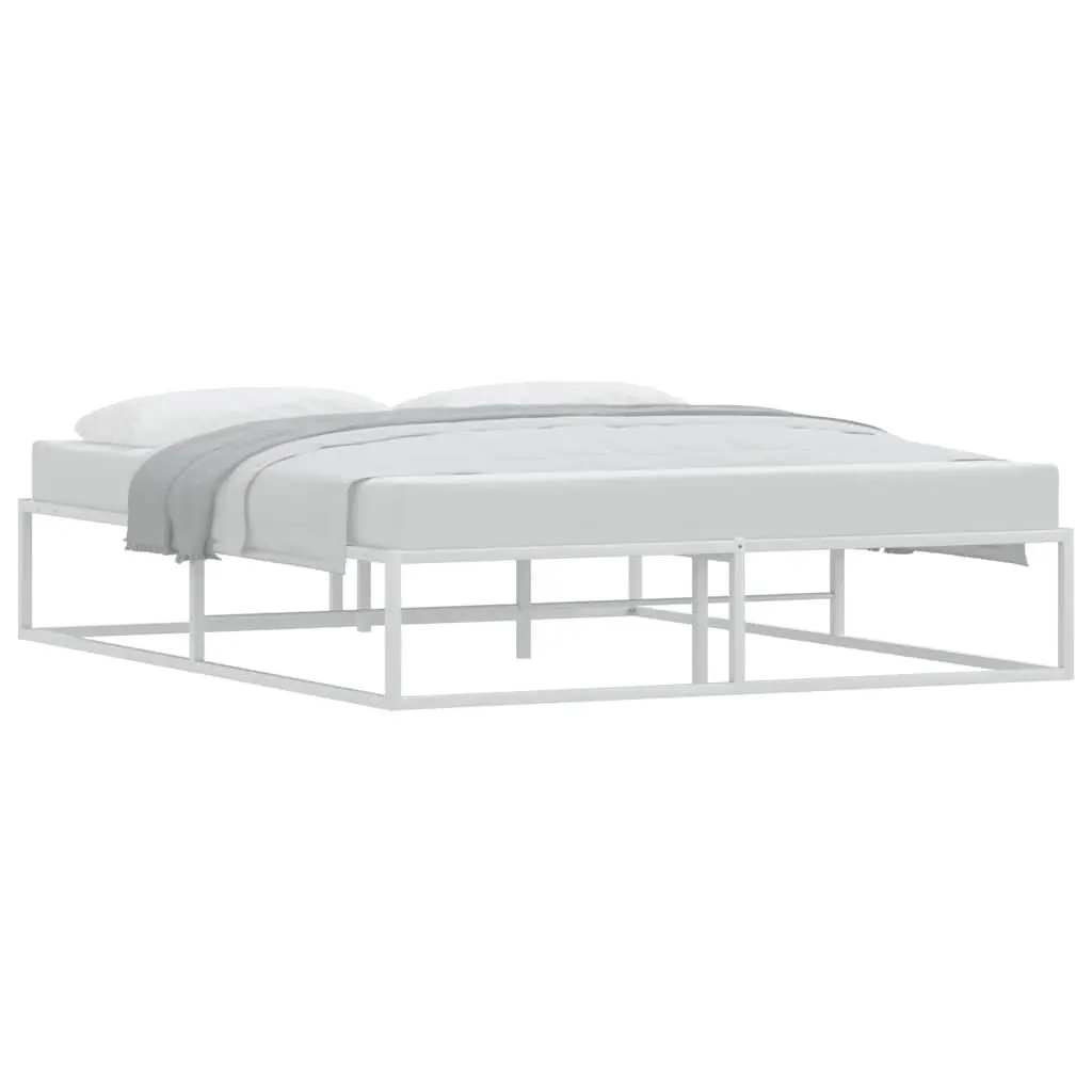 Metal Bed Frame Slatted Base White 153x203 cm