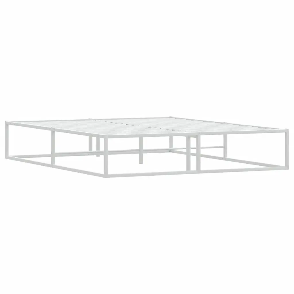 Metal Bed Frame Slatted Base White 153x203 cm
