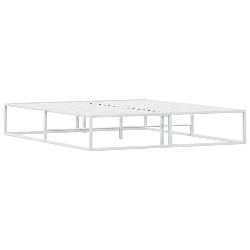 Metal Bed Frame Slatted Base White 153x203 cm