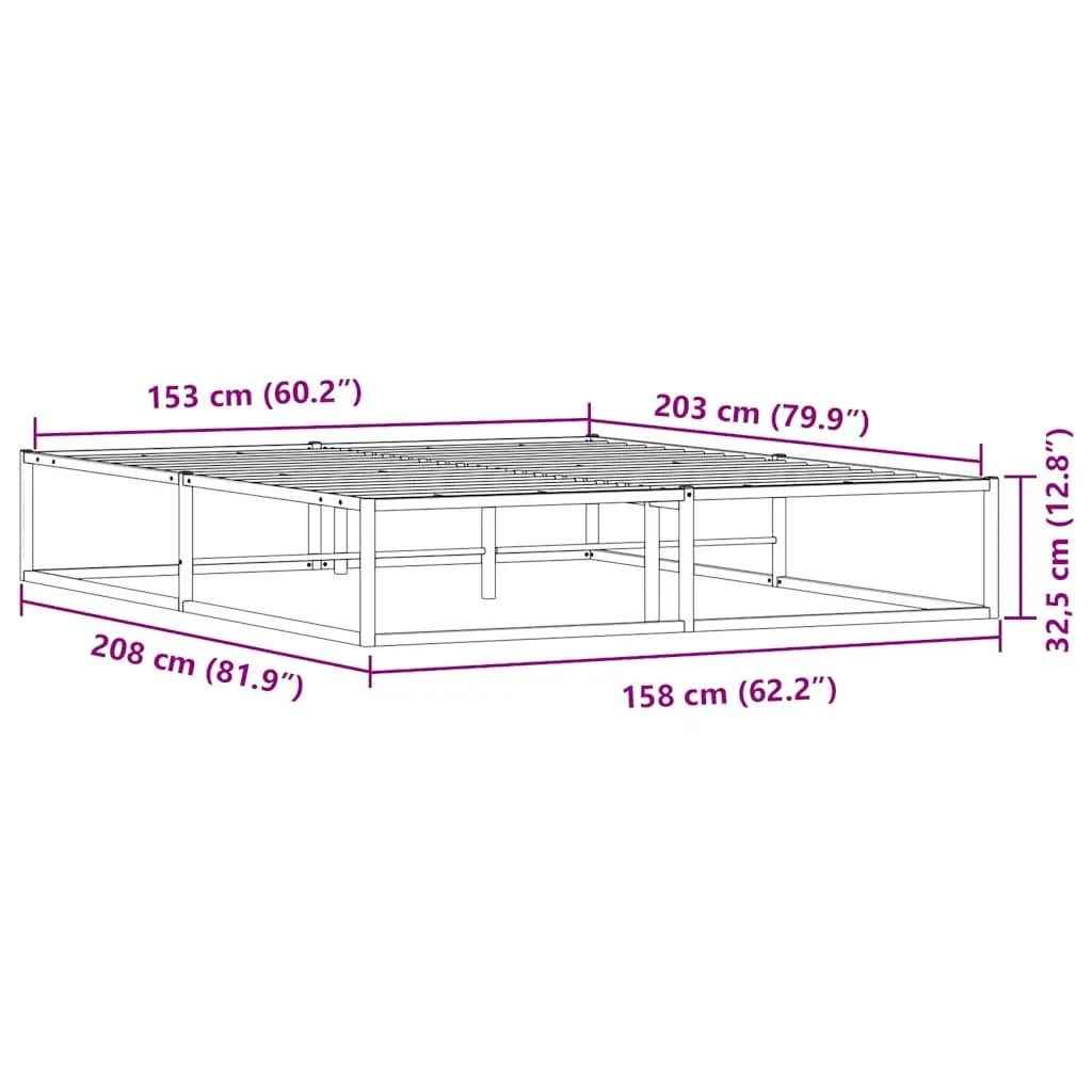 Metal Bed Frame Slatted Base White 153x203 cm