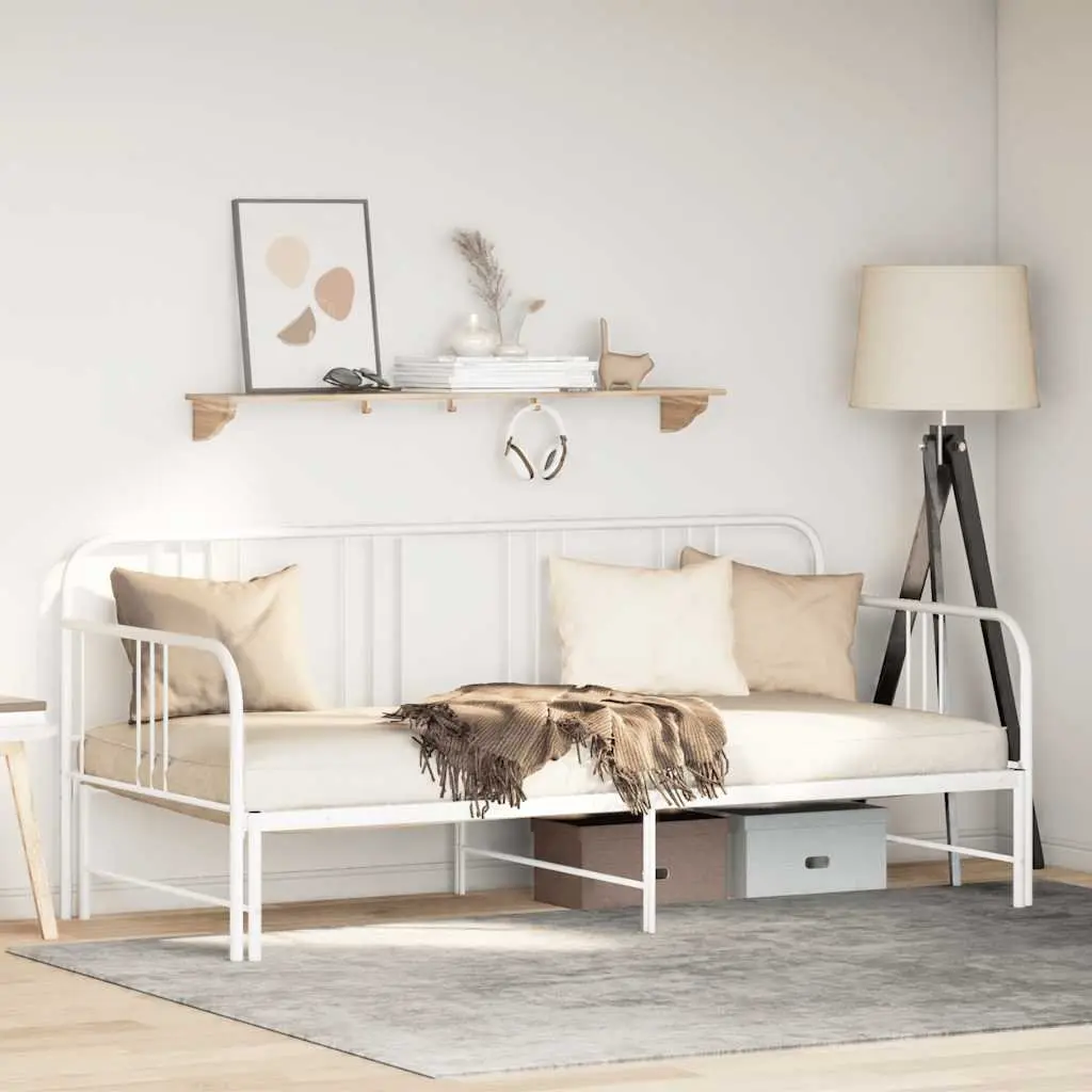 Daybed with Trundle Powder-Coated Metal Frame White 92x187cm