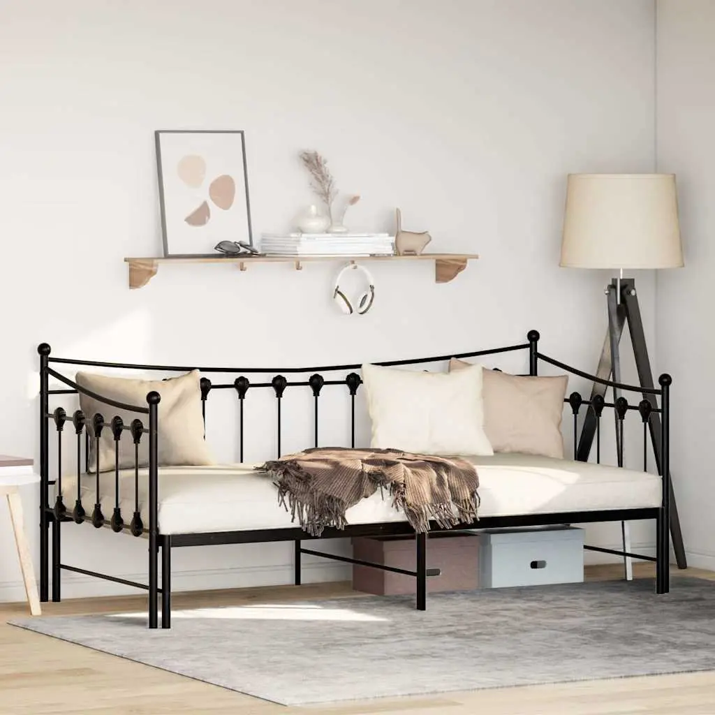 Daybed with Trundle Metal Frame Black 92x187cm