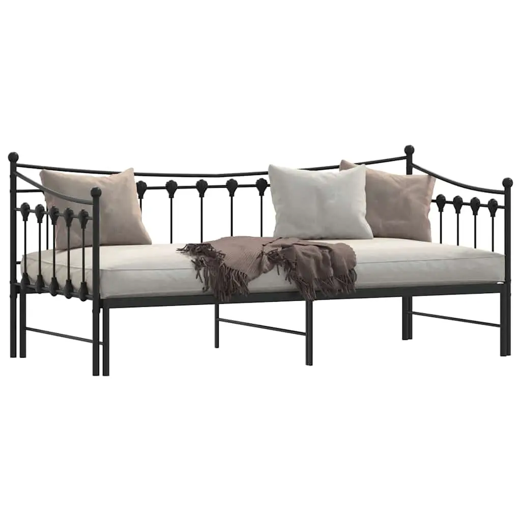 Daybed with Trundle Metal Frame Black 92x187cm
