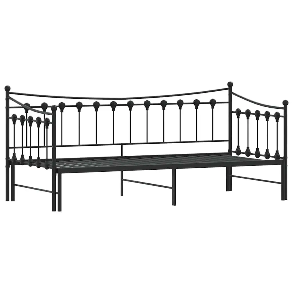 Daybed with Trundle Metal Frame Black 92x187cm