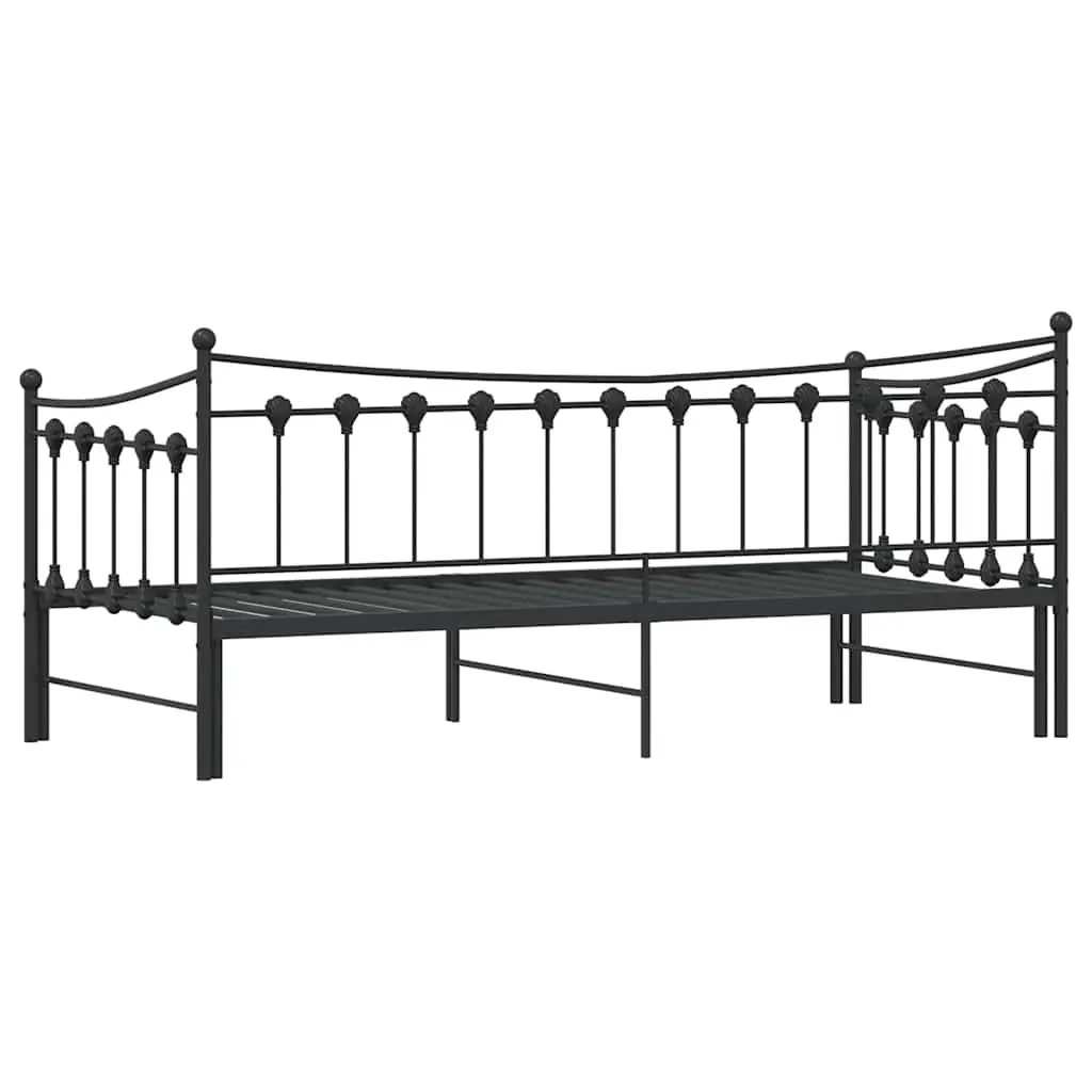 Daybed with Trundle Metal Frame Black 92x187cm