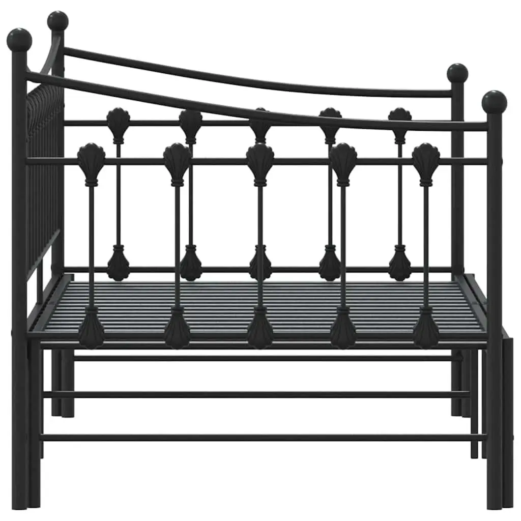 Daybed with Trundle Metal Frame Black 92x187cm