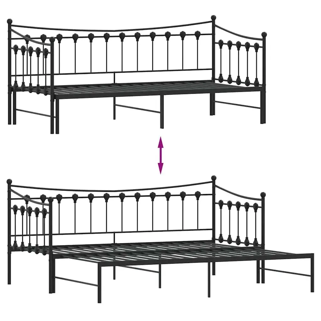 Daybed with Trundle Metal Frame Black 92x187cm