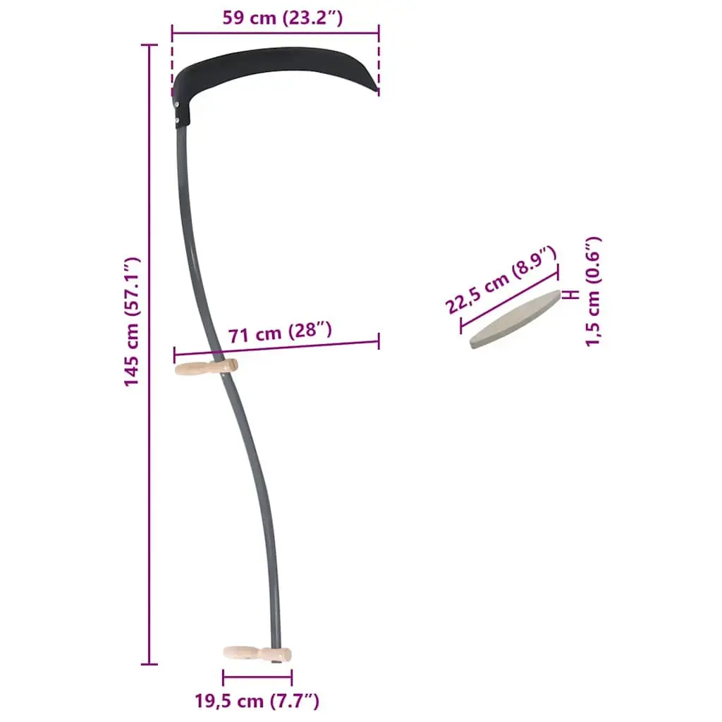 Scythe Curved Steel Blade 145cm Garden Tool with Grinding Stone for Grass Cutting and Weeds Removal