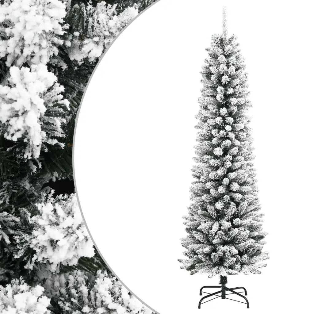 Artificial Slim Christmas Tree Flocked White Snow 150cm Bushy Realistic