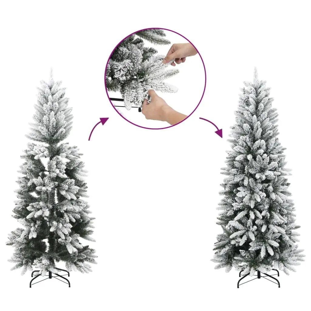 Artificial Slim Christmas Tree Flocked White Snow 150cm Bushy Realistic