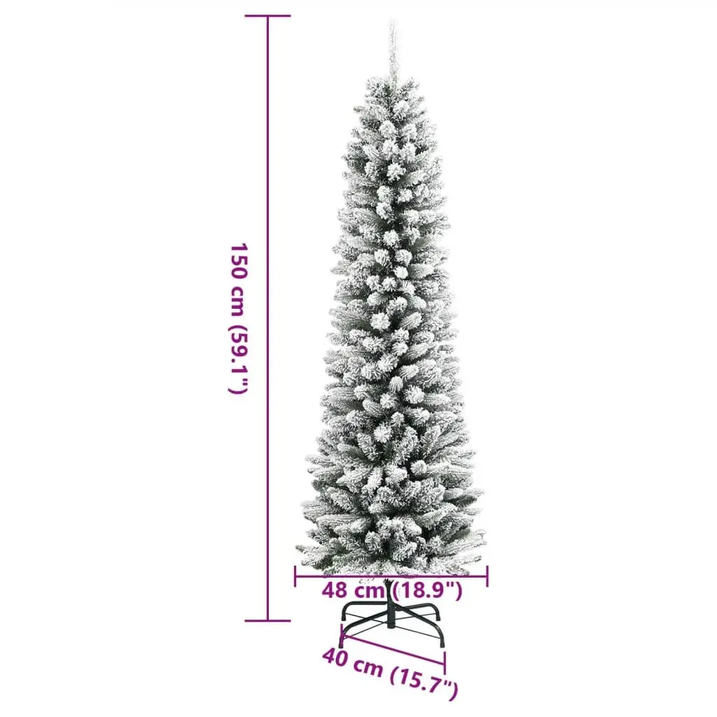 Artificial Slim Christmas Tree Flocked White Snow 150cm Bushy Realistic
