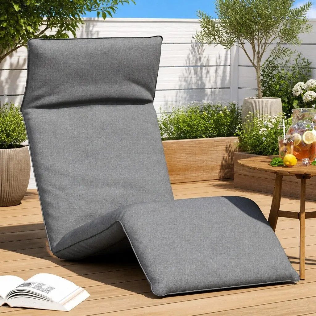Folding Garden Lounger Adjustable Grey Reclining Chair 5 Positions Outdoor Relaxation