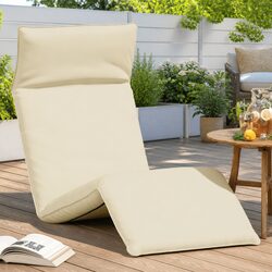 Folding Sun Lounger Reclining Chair Garden Beach Outdoor Seating Cream 5