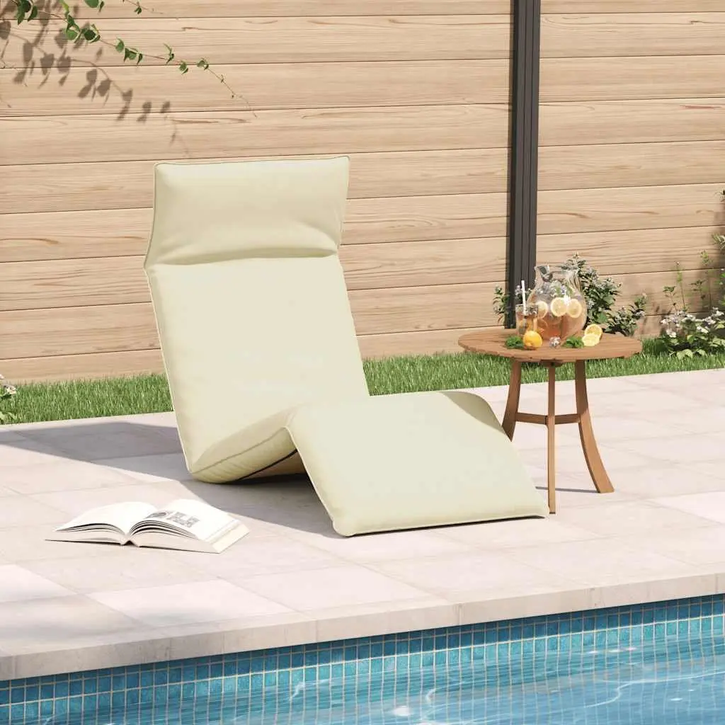 Folding Sun Lounger Reclining Chair Garden Beach Outdoor Seating Cream 5