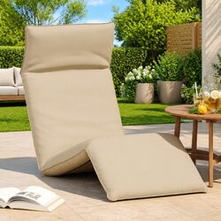 Folding Sun Lounger Beige Reclining Beach Garden Chair Outdoor Seating
