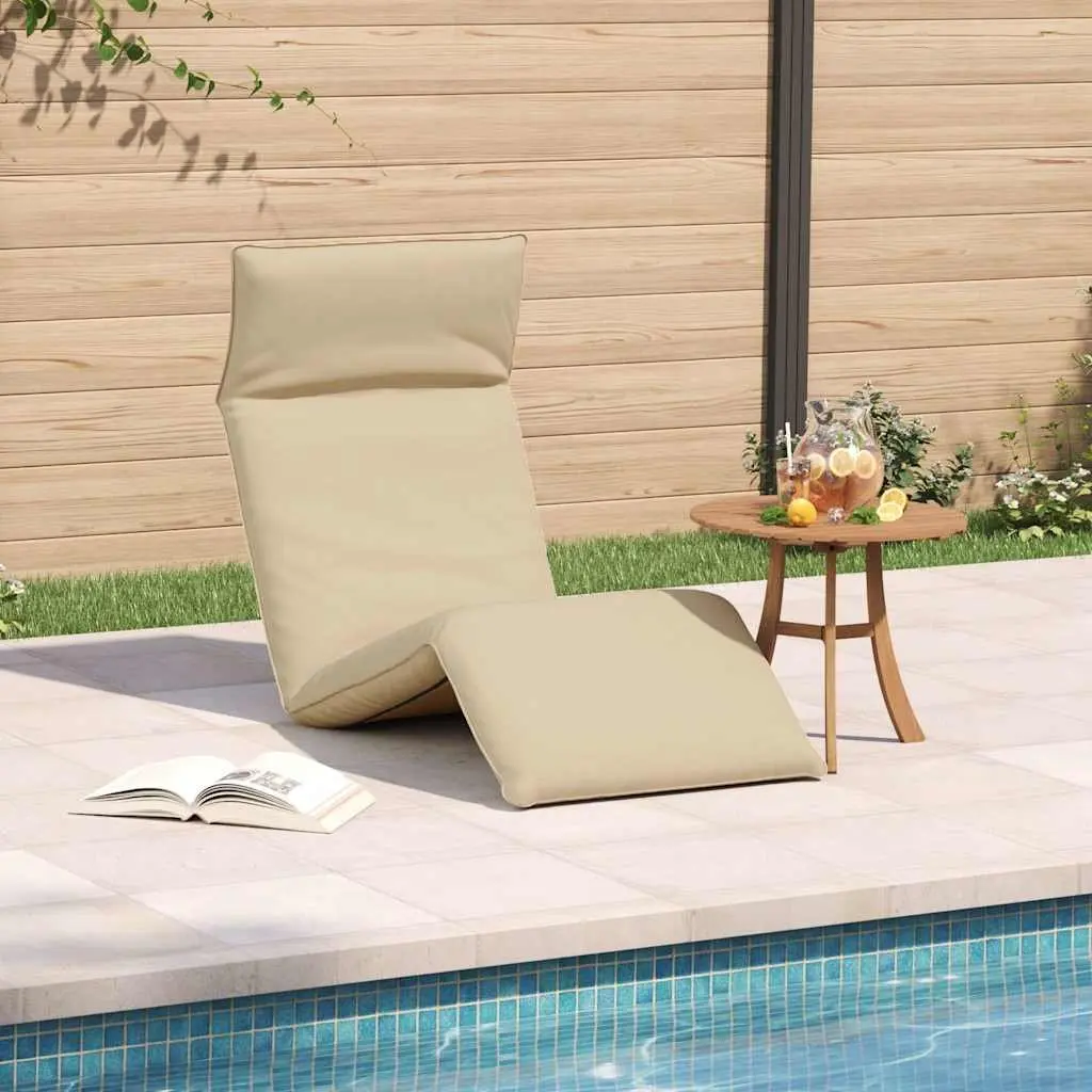 Folding Sun Lounger Beige Reclining Outdoor Chair 175 x 54 x 8.5 cm