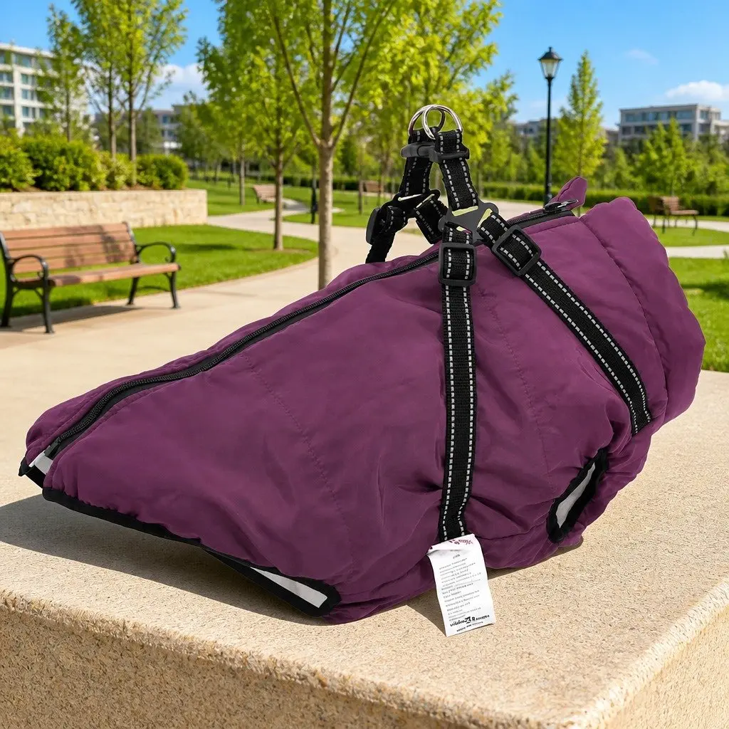 Dog Coat with Built-In Harness Waterproof Reflective Winter Jacket Purple 3XL