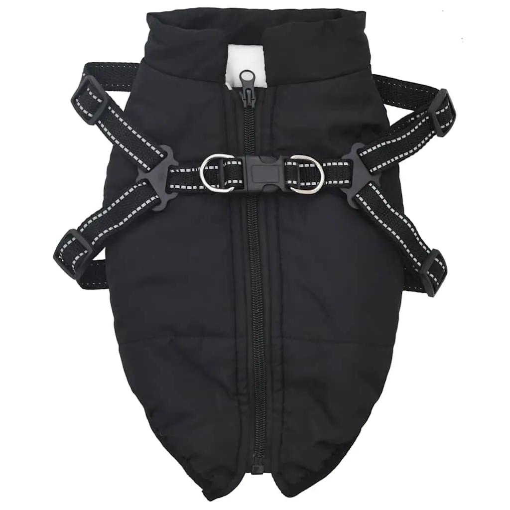 Dog Coat with Built-in Harness Waterproof Reflective Winter Jacket Black S