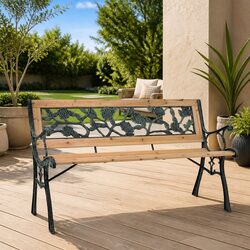 Garden Bench 122cm Outdoor Seating Brown Decorative Patio Wooden Frame Backrest