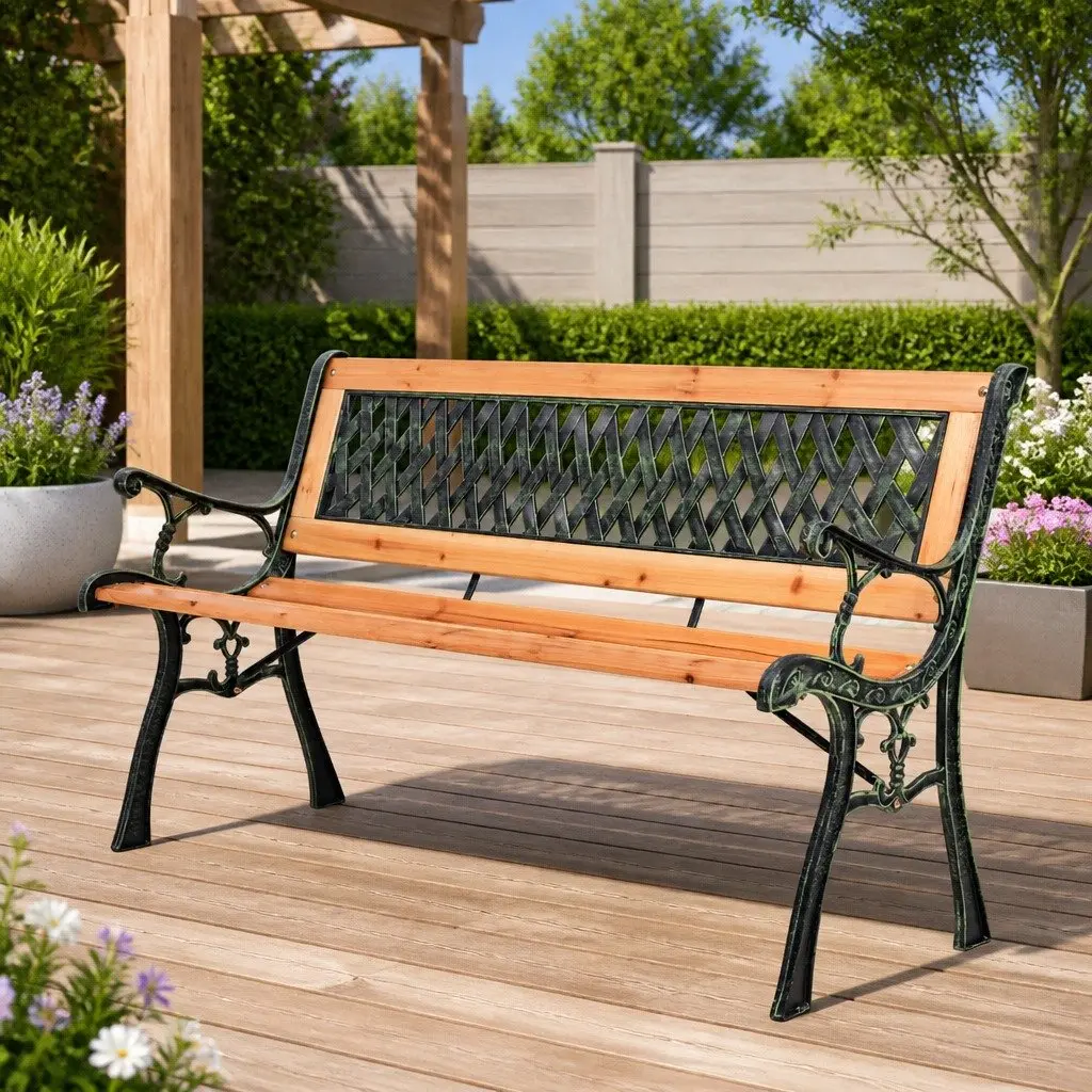 Garden Bench Decorative Wooden 122 cm Outdoor Seating