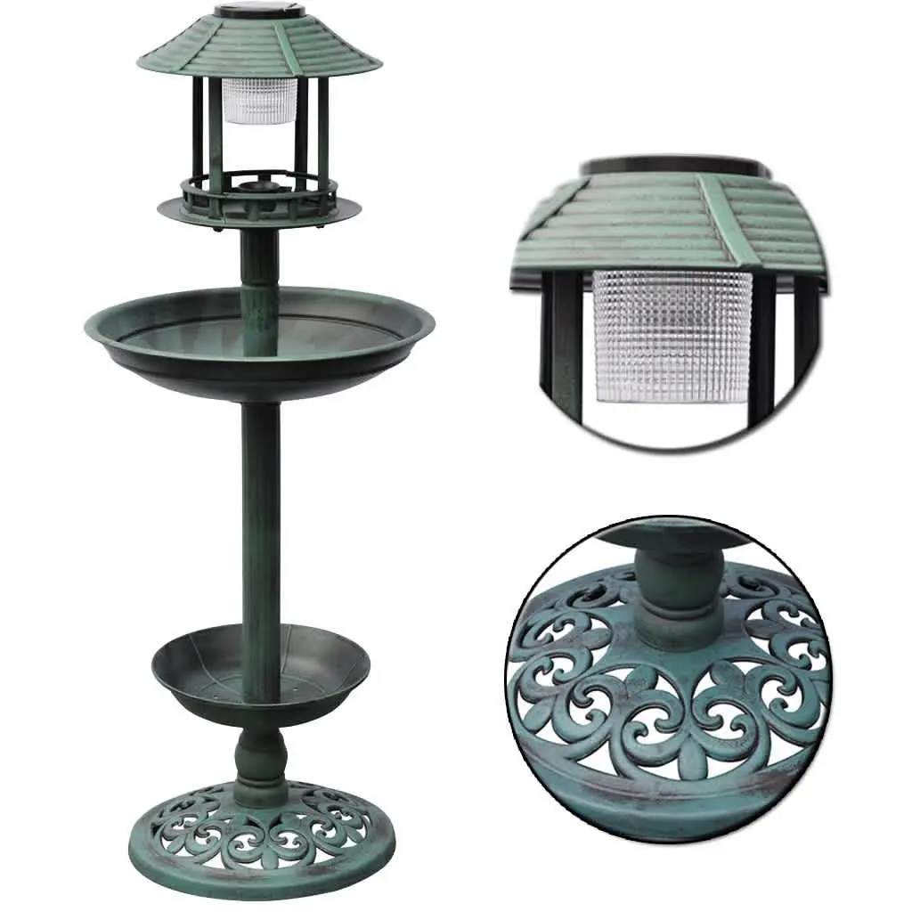 Bird Bath and Feeder Solar Light Green Garden Decor Outdoor Patio Balcony