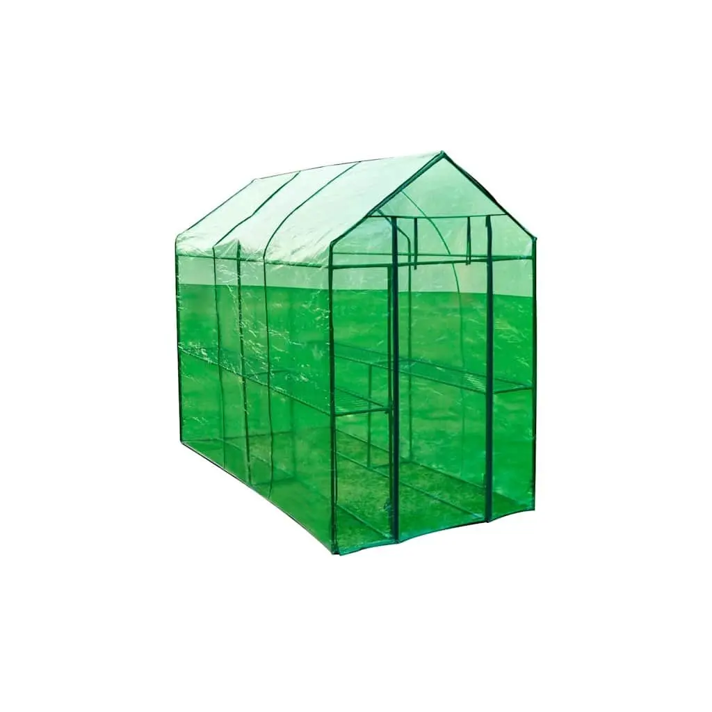 Greenhouse Steel Frame Green Transparent Cover Walk-in Door Plants Flowers