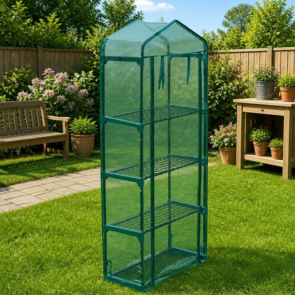 Greenhouse Portable Outdoor with Transparent Green Cover 69 x 32 x 160 cm 4 Shelves
