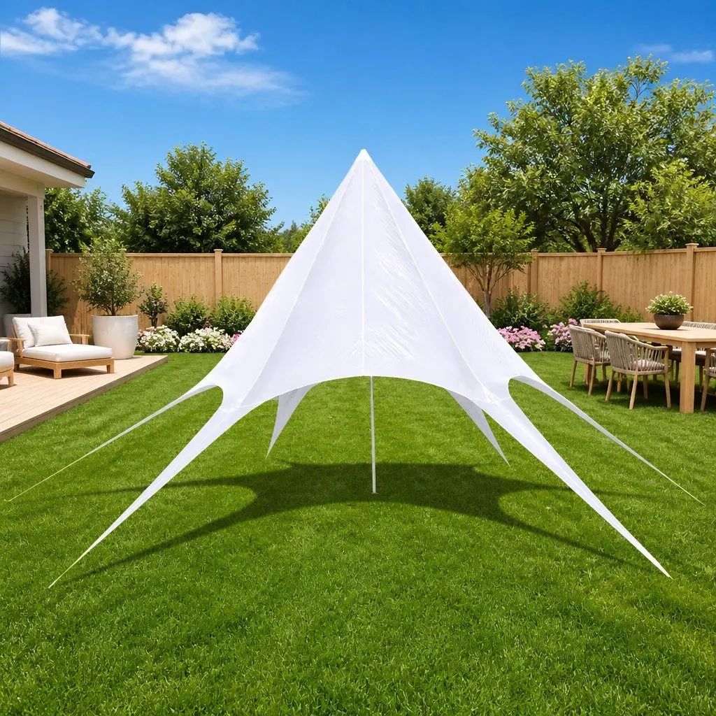 Hexagon Star Gazebo Pavilion UV-Resistant Weather-Resistant 10m Diameter White
