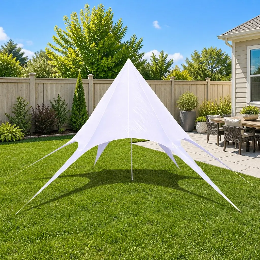 Hexagon Star Gazebo Garden Pavilion 14m White Outdoor Canopy Shelter