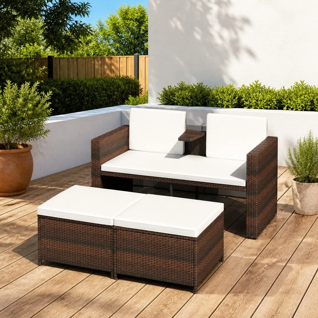 Outdoor Rattan Lounge Set 4 Piece Garden Furniture with Cushions Brown