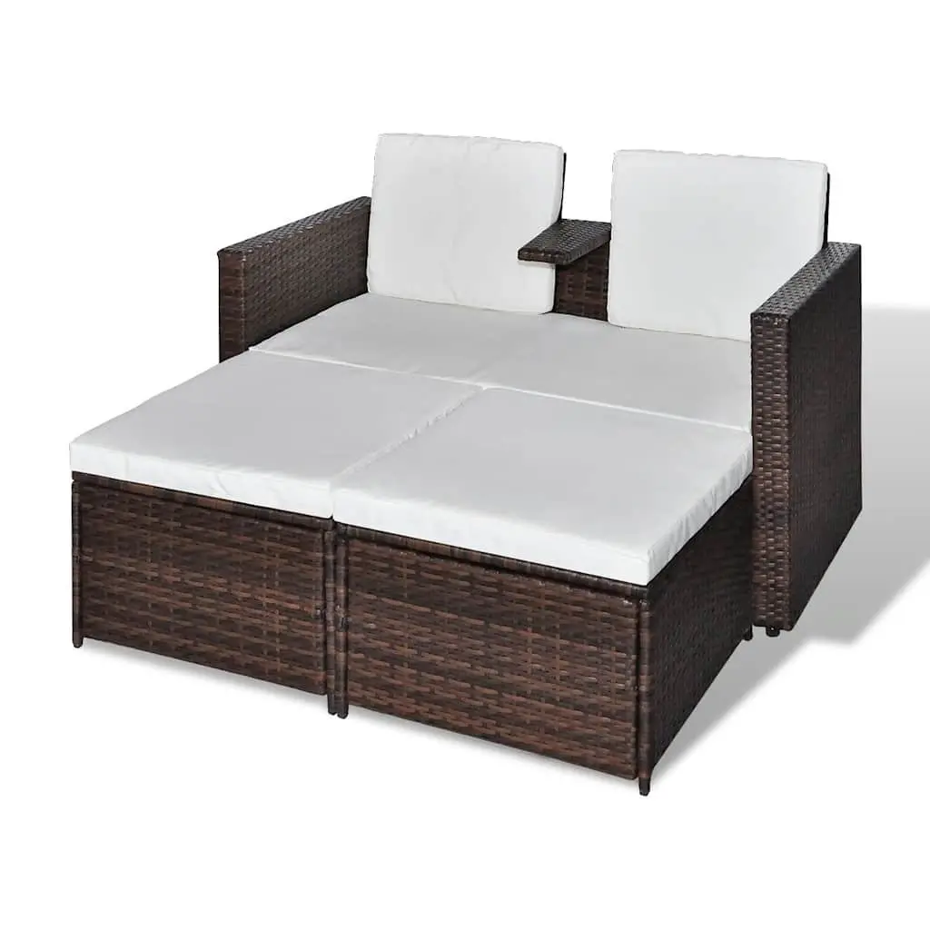 Outdoor Rattan Lounge Set 4 Piece Garden Furniture with Cushions Brown