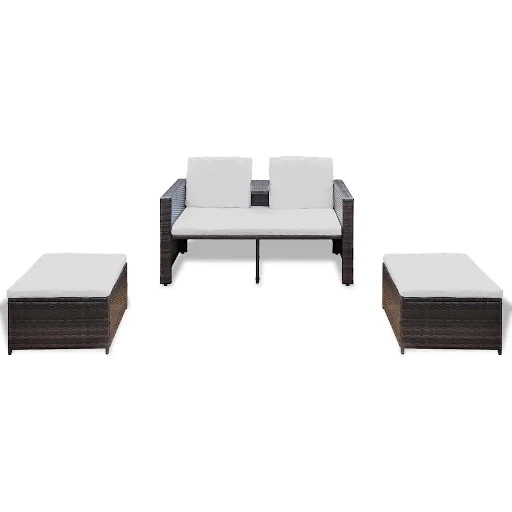 Outdoor Rattan Lounge Set 4 Piece Garden Furniture with Cushions Brown