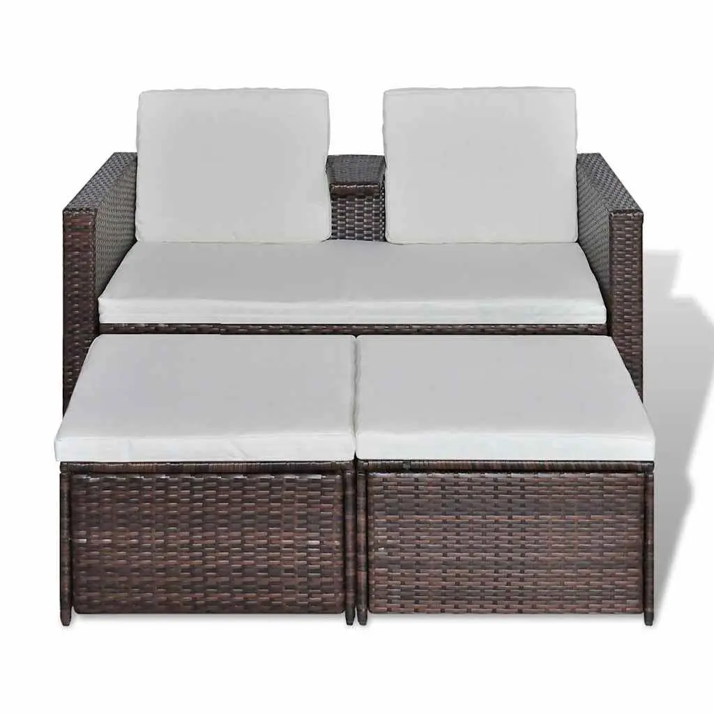 Outdoor Rattan Lounge Set 4 Piece Garden Furniture with Cushions Brown