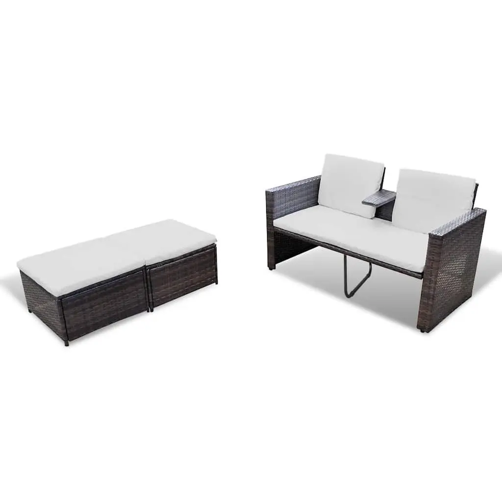 Outdoor Rattan Lounge Set 4 Piece Garden Furniture with Cushions Brown