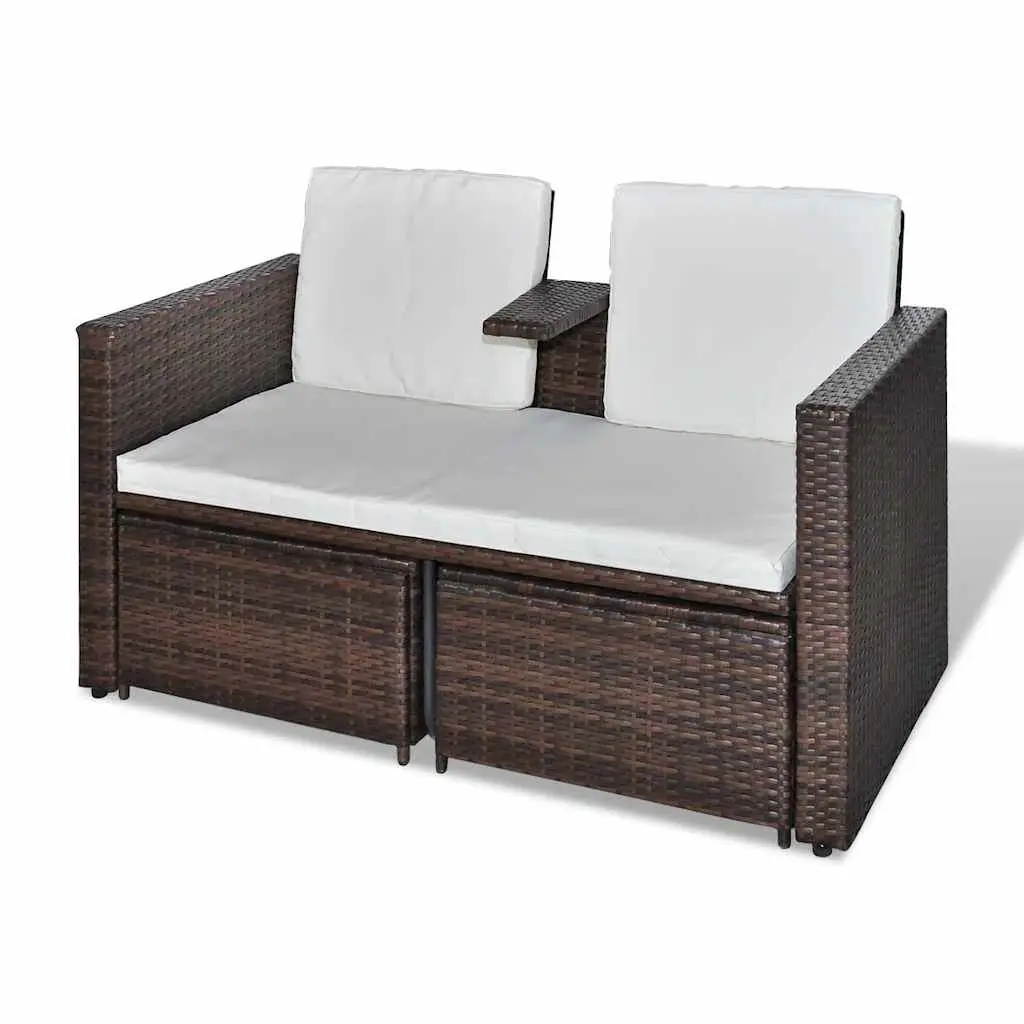 Outdoor Rattan Lounge Set 4 Piece Garden Furniture with Cushions Brown
