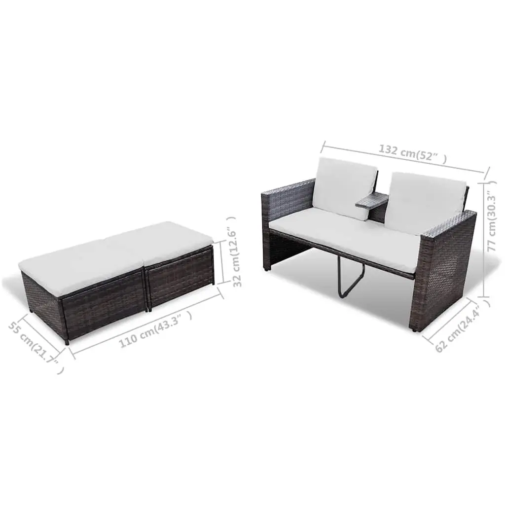 Outdoor Rattan Lounge Set 4 Piece Garden Furniture with Cushions Brown