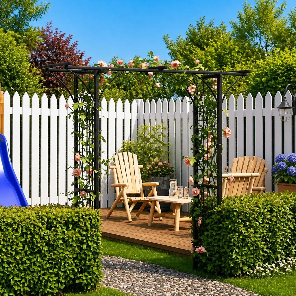 Garden Arch Weather Resistant 200cm Wide Black Outdoor Climbing Plant Support Structure Frame