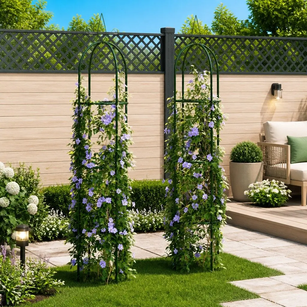 Garden Arch Towers Set 2 Pieces Iron Construction Weather Resistant Green