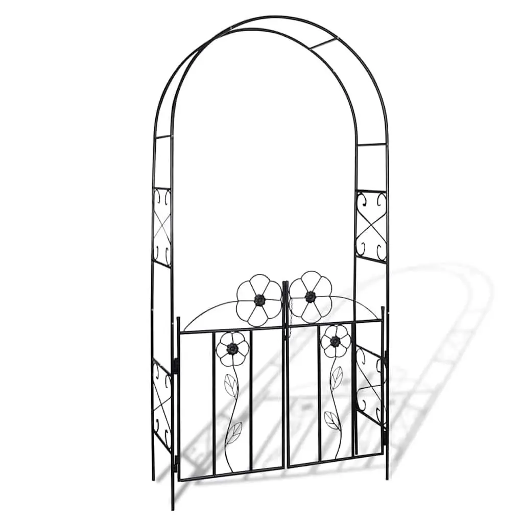Garden Arch with Door Durable Iron Black Outdoor Trellis for Climbing Plants and Roses