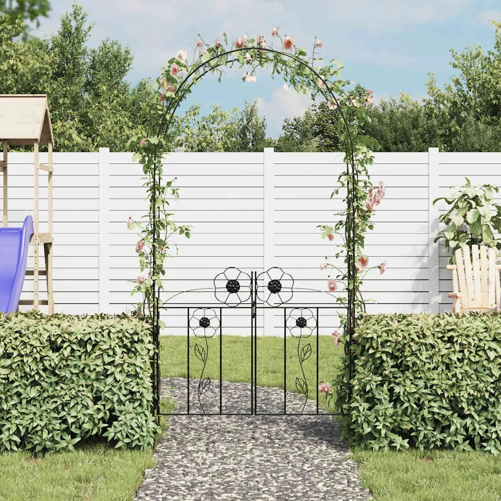 Garden Arch with Door Durable Iron Black Outdoor Trellis for Climbing Plants and Roses