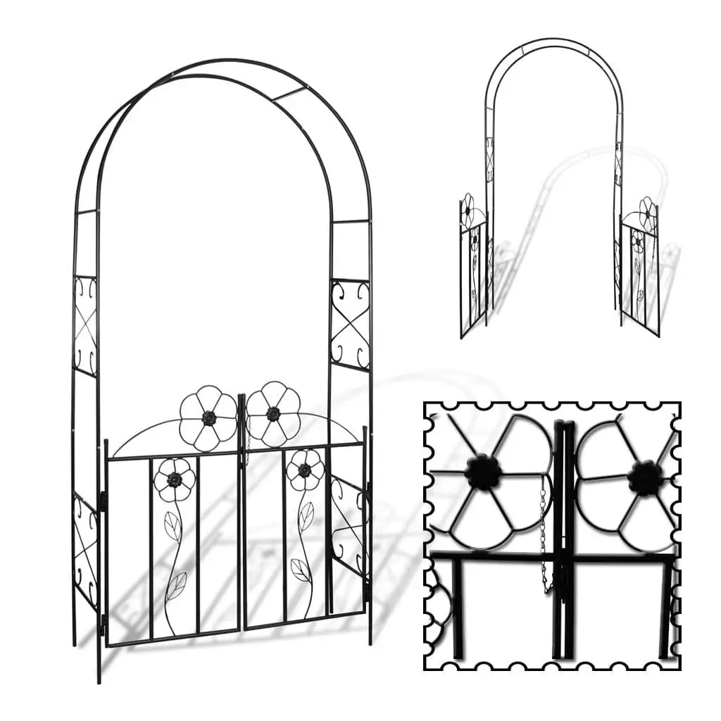 Garden Arch with Door Durable Iron Black Outdoor Trellis for Climbing Plants and Roses