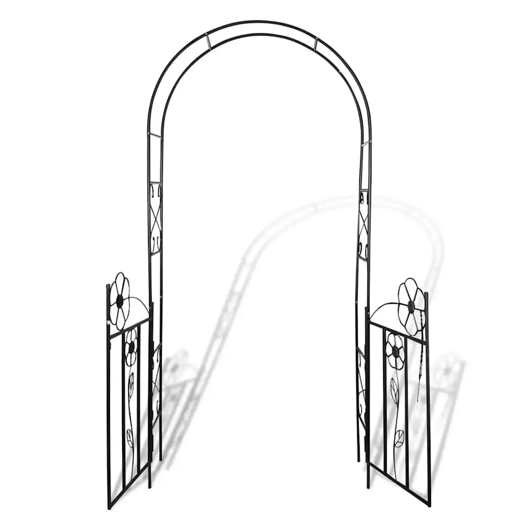 Garden Arch with Door Durable Iron Black Outdoor Trellis for Climbing Plants and Roses
