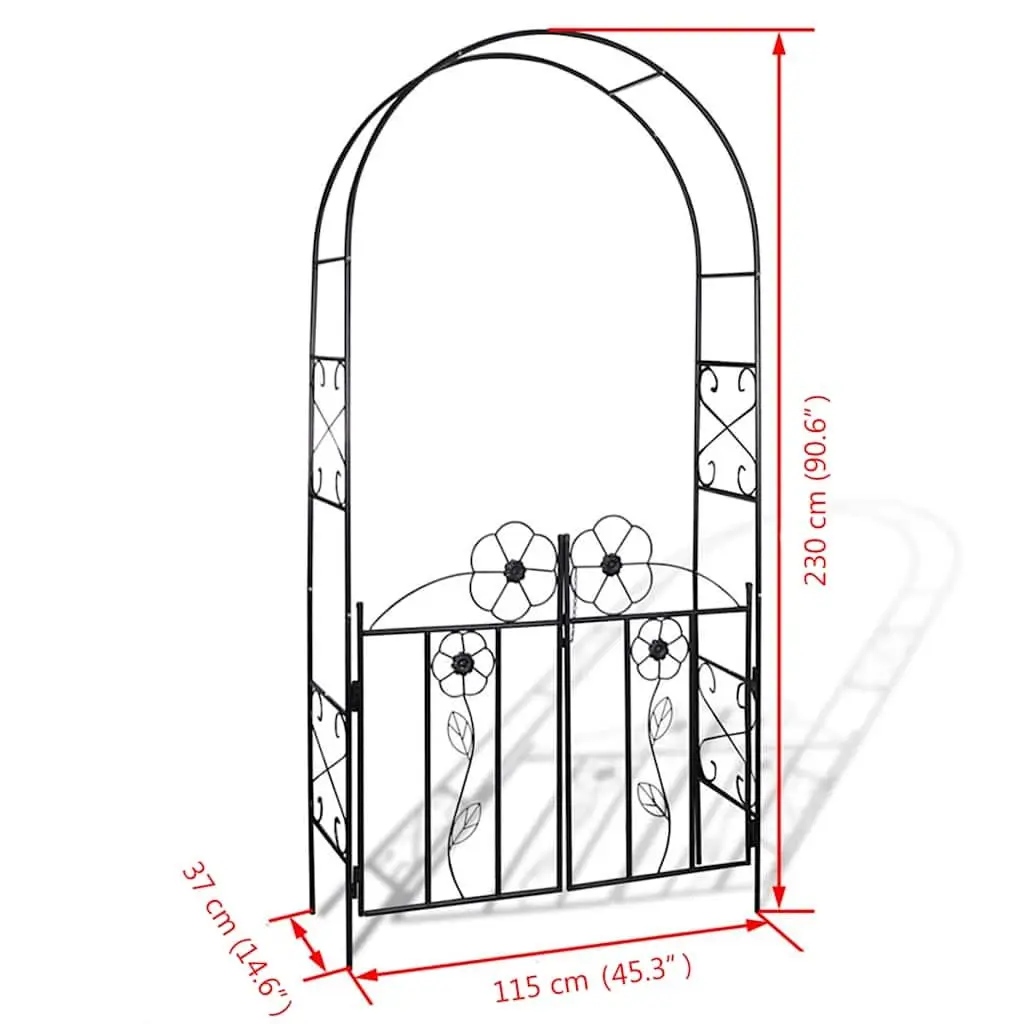 Garden Arch with Door Durable Iron Black Outdoor Trellis for Climbing Plants and Roses