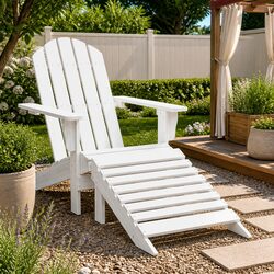 Garden Chair with Ottoman White Outdoor Armchair Wooden Patio Seating Relaxer