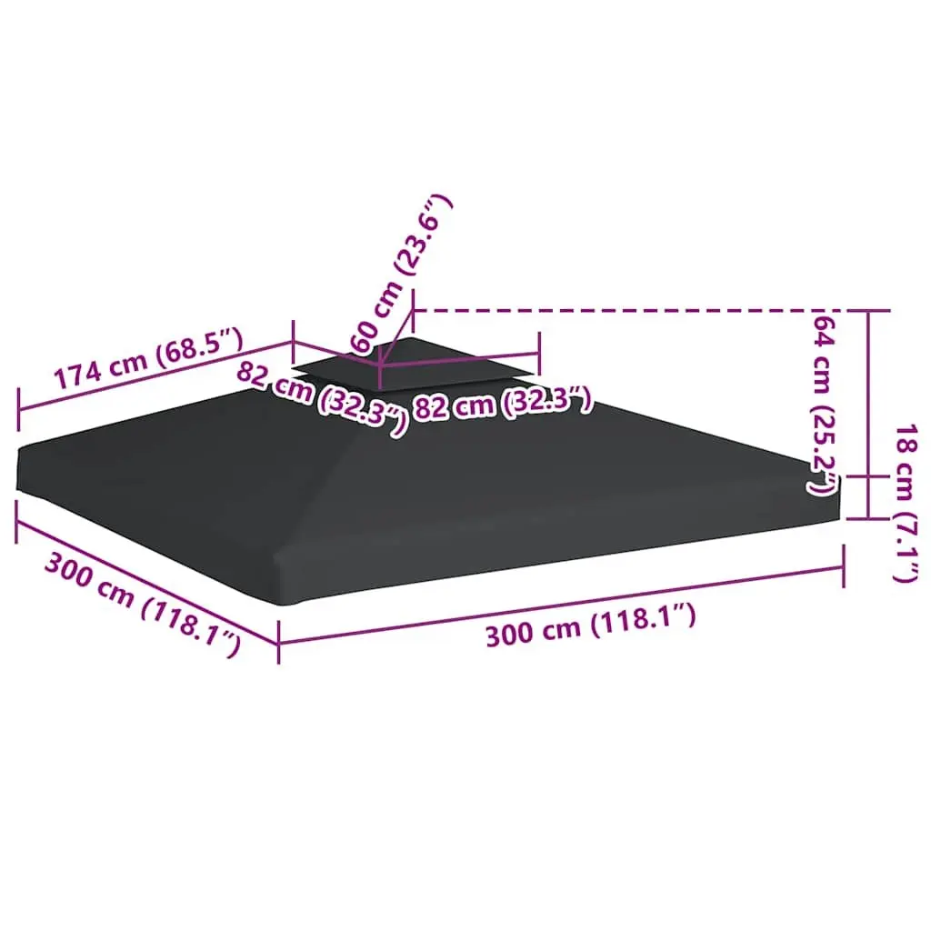 Gazebo Cover Replacement Waterproof Canopy Top Dark Grey 3x3m 310gsm