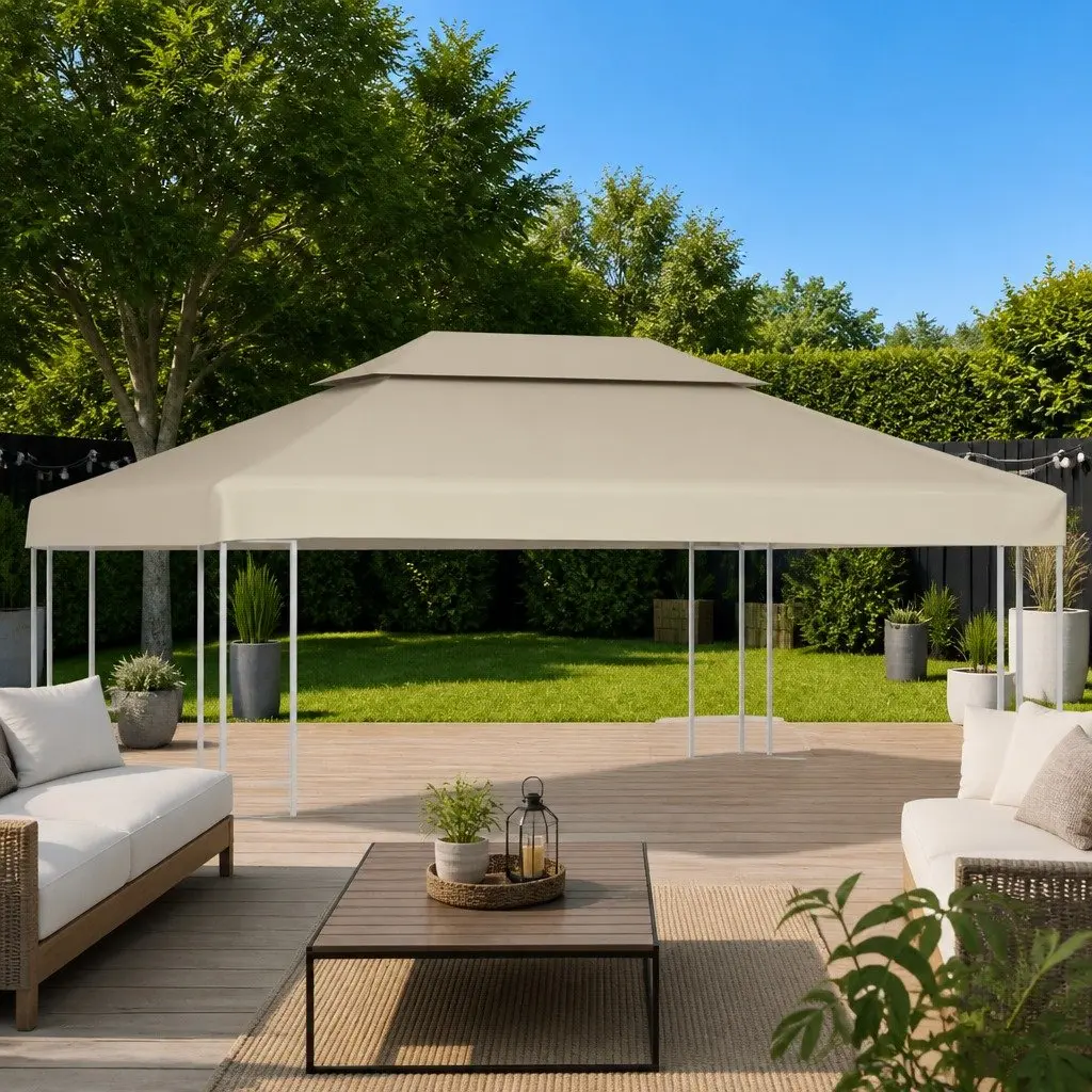 Replacement Gazebo Canopy Top Waterproof 3x4m Beige Outdoor Cover